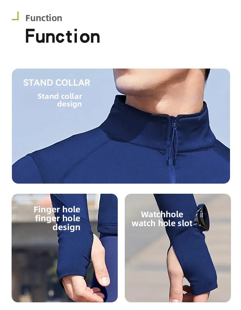 Men's Sport Jacket Quick Dry Fitness Clothes Casual Running Stand Collar Training Suit Flocking Milk Silk Running Outerwear