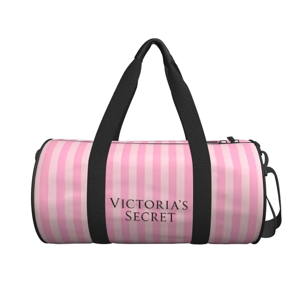 Pink White Stripe Round Capacity Travel Duffel Bag Male Female Large-Capacity Hand Luggage Sports Fitness Bag Travel Package