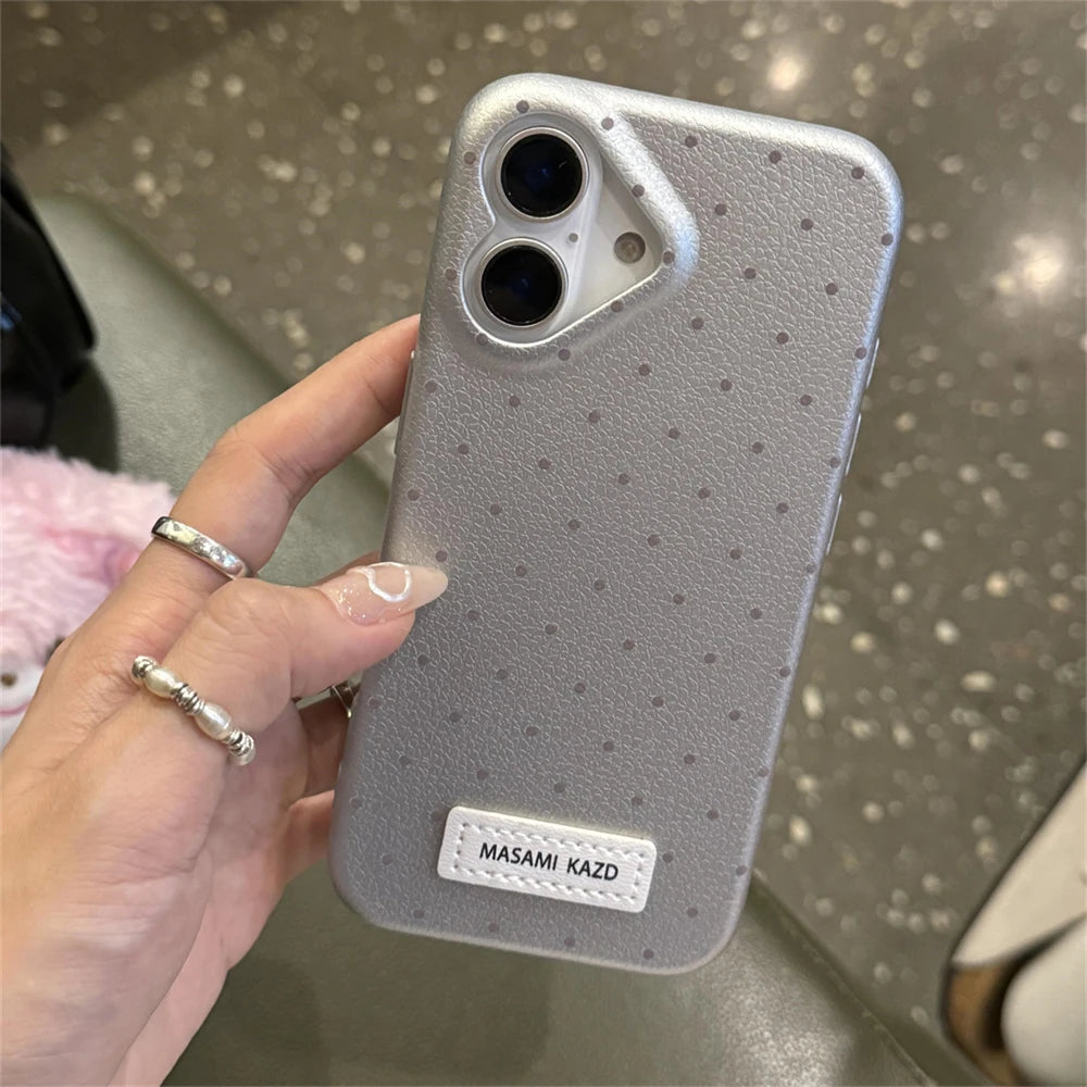 Korean Cute Love Heart Shape Camera Dots Leather Case For iPhone 17 Air 16 Pro 15 14 13 12 Pro Max Japan Kawaii Girl Soft Cover