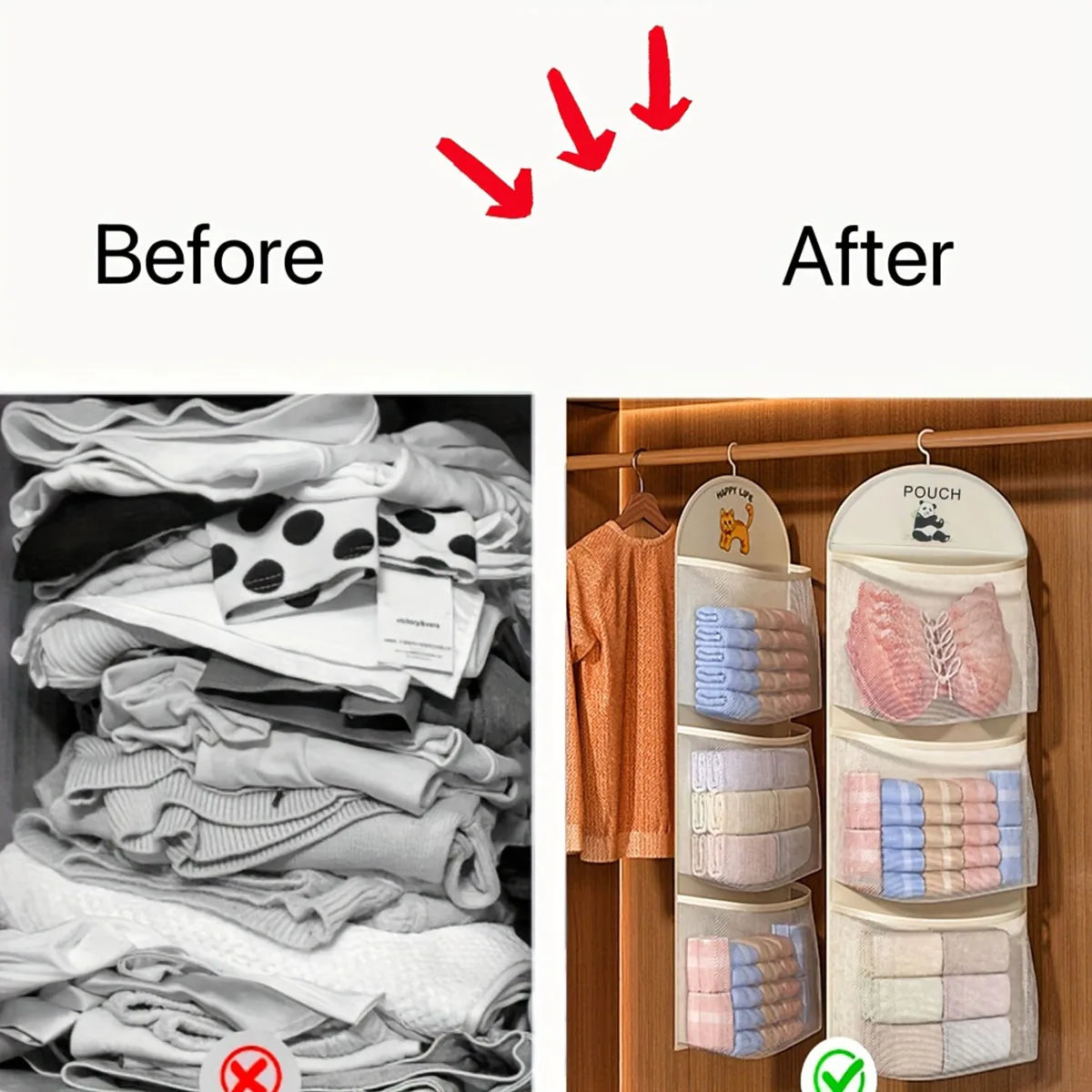 Three-layer hanging mesh bag closet dormitory bag hanging bag net bag underwear bag storage bag