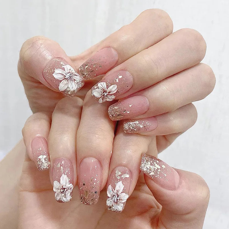 24Pcs/Set Sweet Love Fake Nail with Gradient French Press on Nails Reusable Short Full Cover Nail Tips for Women Wholesale