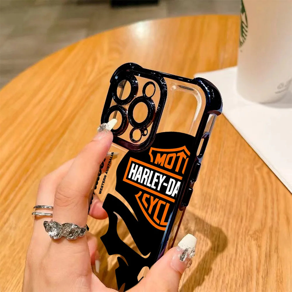 Luxury Skull Y-Harleyes Motorcycles Plating Phone Case For iPhone 17 16e 16 15 14 13 12 11 Pro Max 8 Air Plus Anti-Fall Airabag