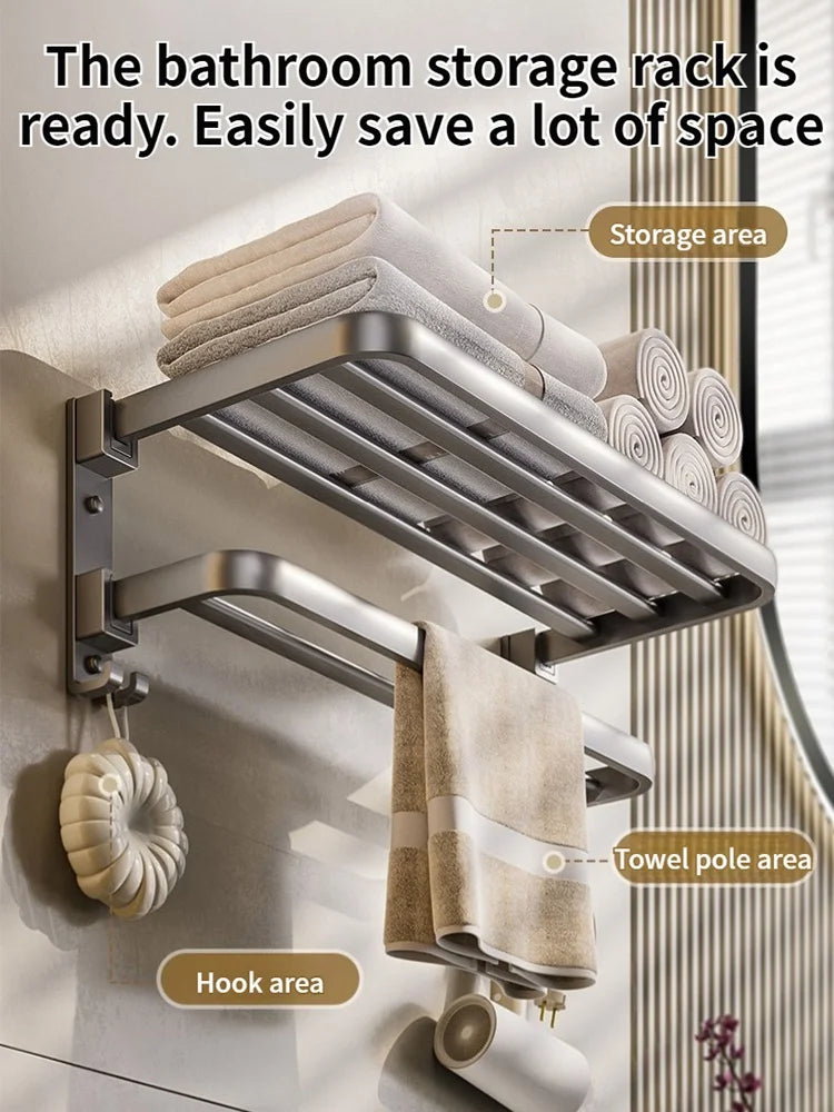 Upgrade And Thicken Grey/Black 40CM-60CM Towel Rack Space Aluminum Toilet Storage Rack Wall Mounted BathTowel Rack
