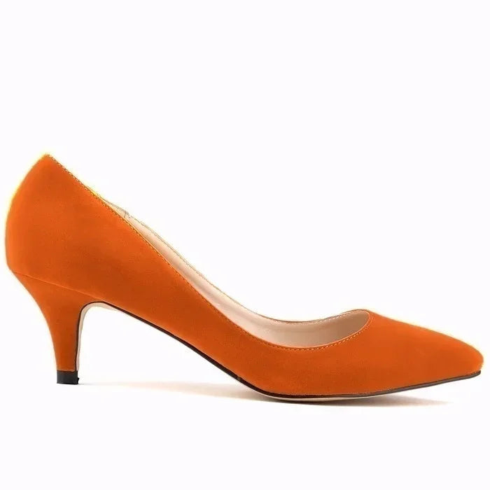 Large Size Women Solid Color Pumps Classic 5cm Low High Heels Breathable slip on Pointed Toe Stiletto Female Work Wedding Shoes