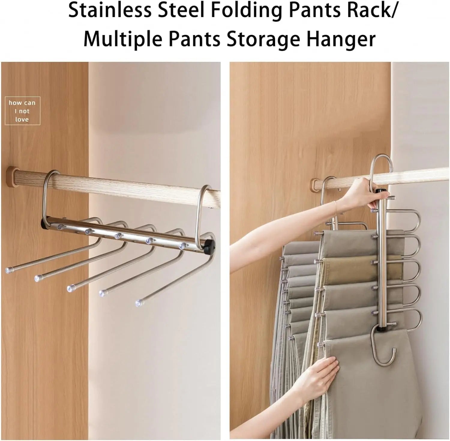 1/2pcs Folding Magic Pants Hangers,5/9Layer Stainless Steel Space Saving Clothes Rack,Jeans Trousers Scarf Organizers for Closet