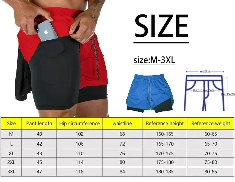 New Summer Men's Quick-Drying Fake Two-piece Shorts Men's Racing Team Logo Print Double Layer Sports Shorts Running Shorts Moto