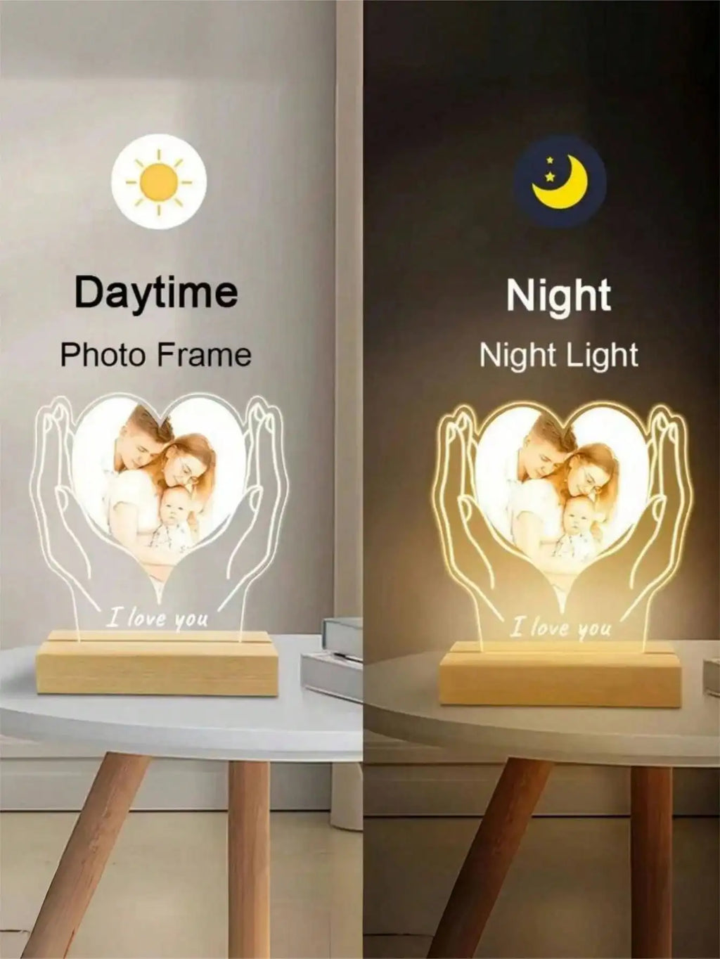 Personalized photo LED night light acrylic heart plaque wooden frame night light, baby ultrasound images, mother-to-be souvenirs