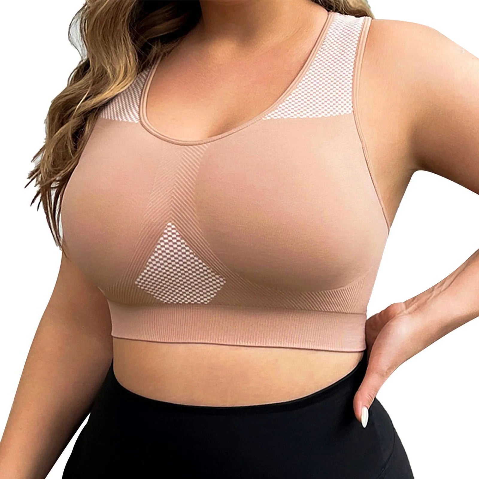 L-3XL Plus Size Sports Yoga Bra Women Seamless Sexy Push Up Fitness Vest Contrast Color U-Neck Workout Racerback Tank Tops