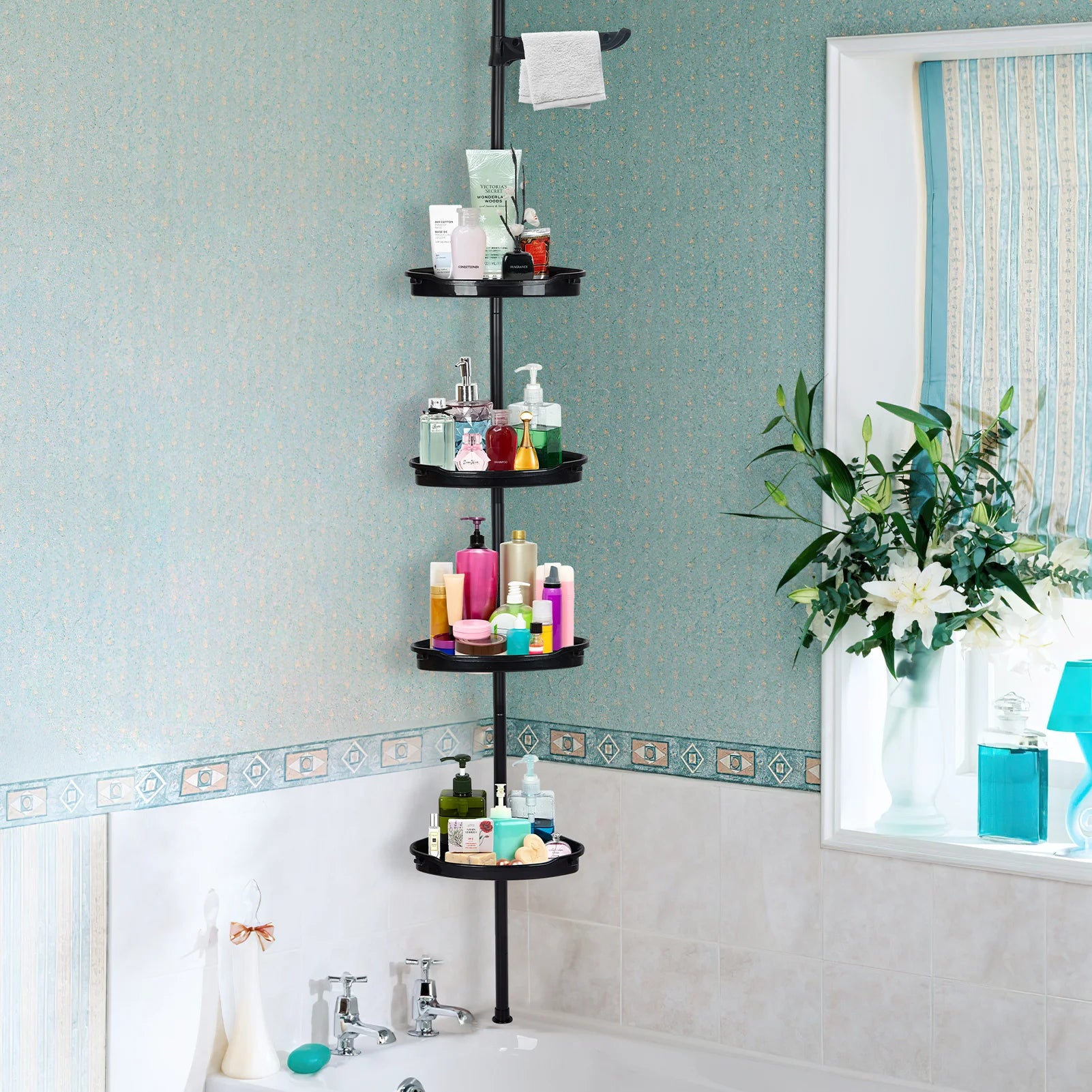 4-Layer Telescopic Corner Storage Rack Bathroom Shampoo and Shower Gel Storage Rack for Bathroom Shower Organizer