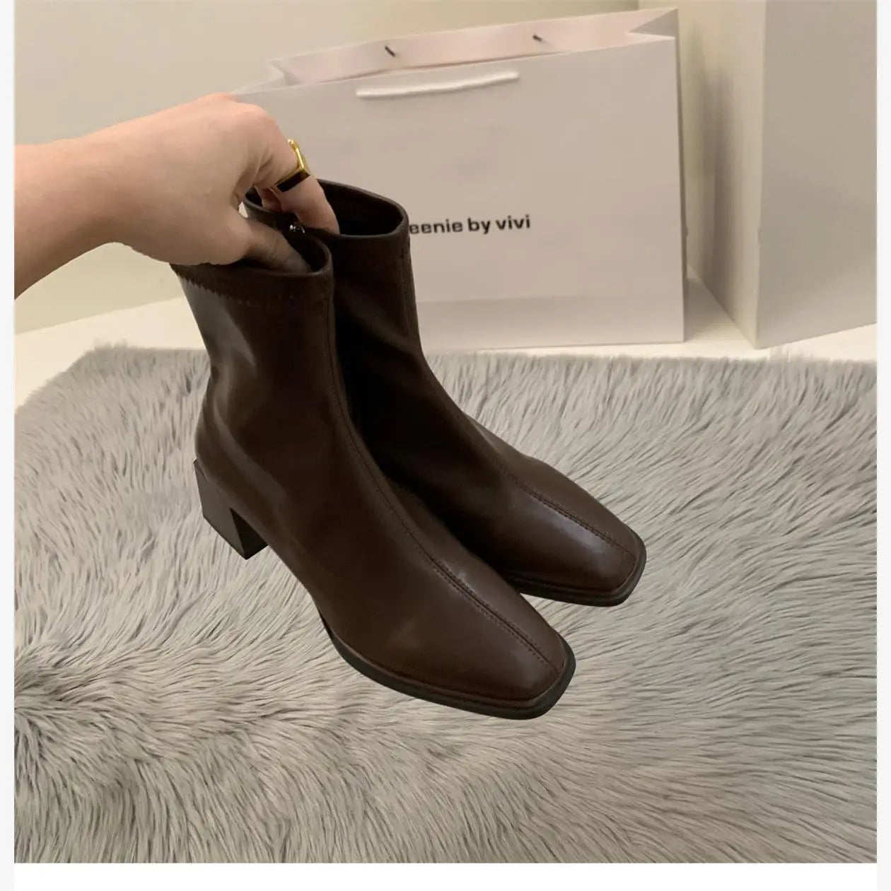 Women's High Heel Leather Boots ort Faion Boots Street Sle Me  PU Upper Spring Autumn Season Thi Heel