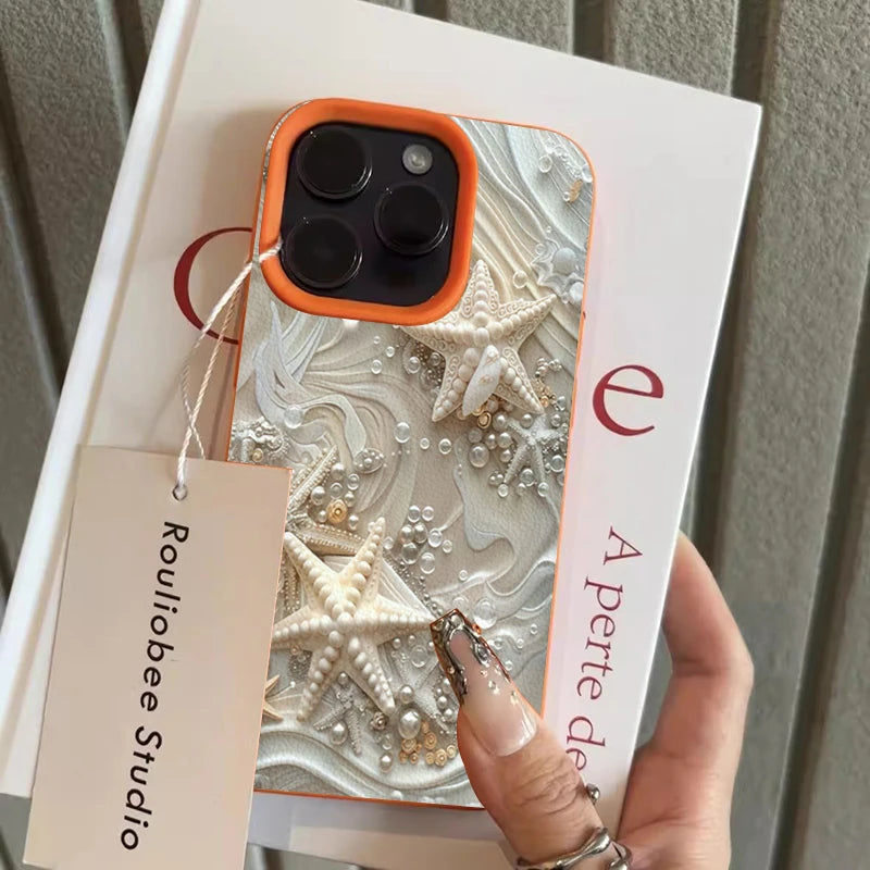 Starfish Pearl Decorated Print Phone Case For iPhone 16 Case iPhone 17 15 13 11 14 12 Pro Max 16 Plus XS X XR 16E Soft TPU Cover