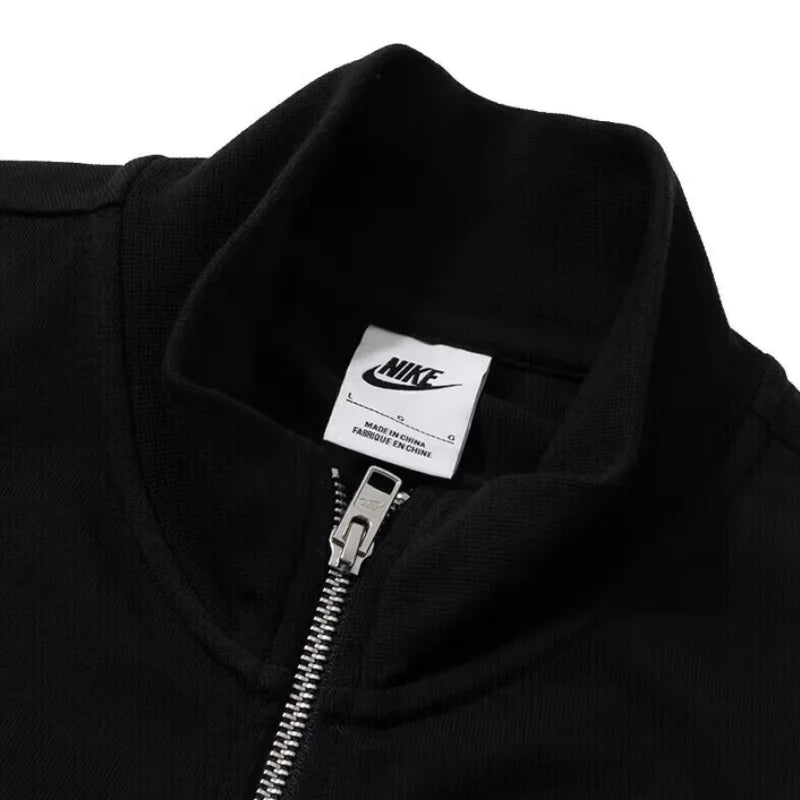 Nike's New Club Series Stand-Up Collar Knit Zipper Outdoor Running Men's Sports Jacket, Comfortable and Skin-Friendly, Stylish Fitness Training Jacket, Cool Black Versatile Trendy Street Style Casual Top, Recommended for Goin
