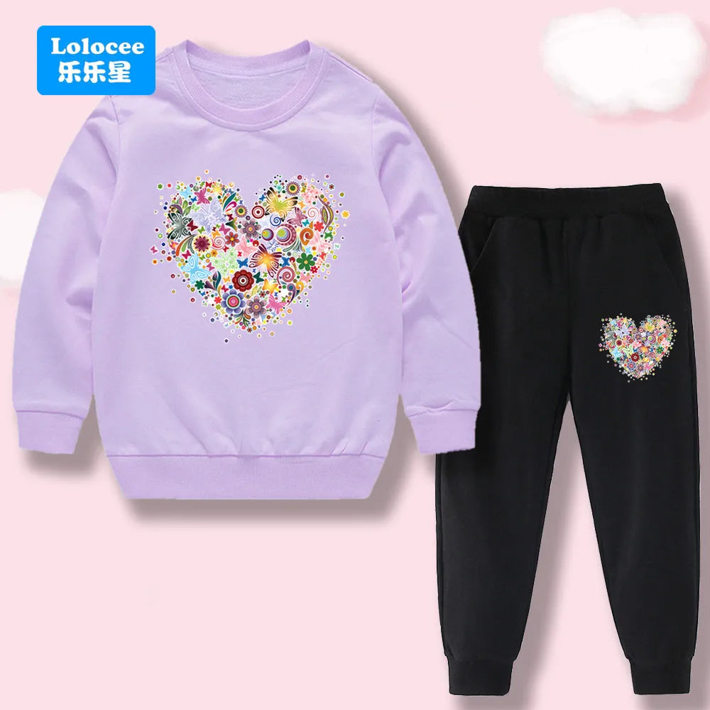 Toddler Girl 2Pcs Outfit: Music Rabbit Cartoon Sweatshirt + Black Pants Kids Casual Clothing Set Kids Tracksuit (3-14Y)  YL01