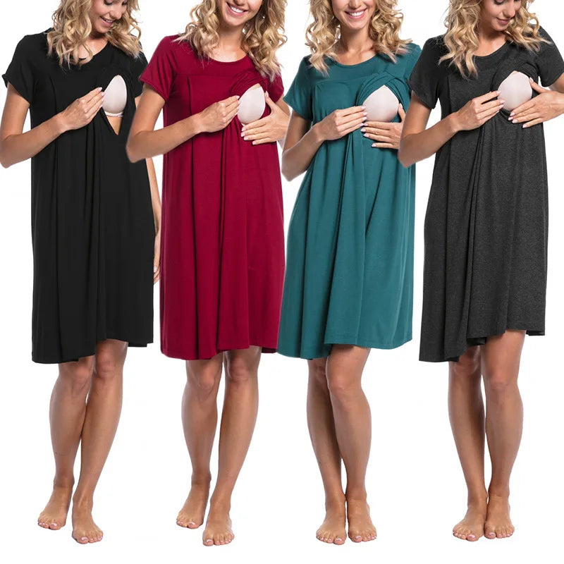 European And American Maternity Hospital Dress With Hidden Side Openings For Nursing Care Short Sleeves