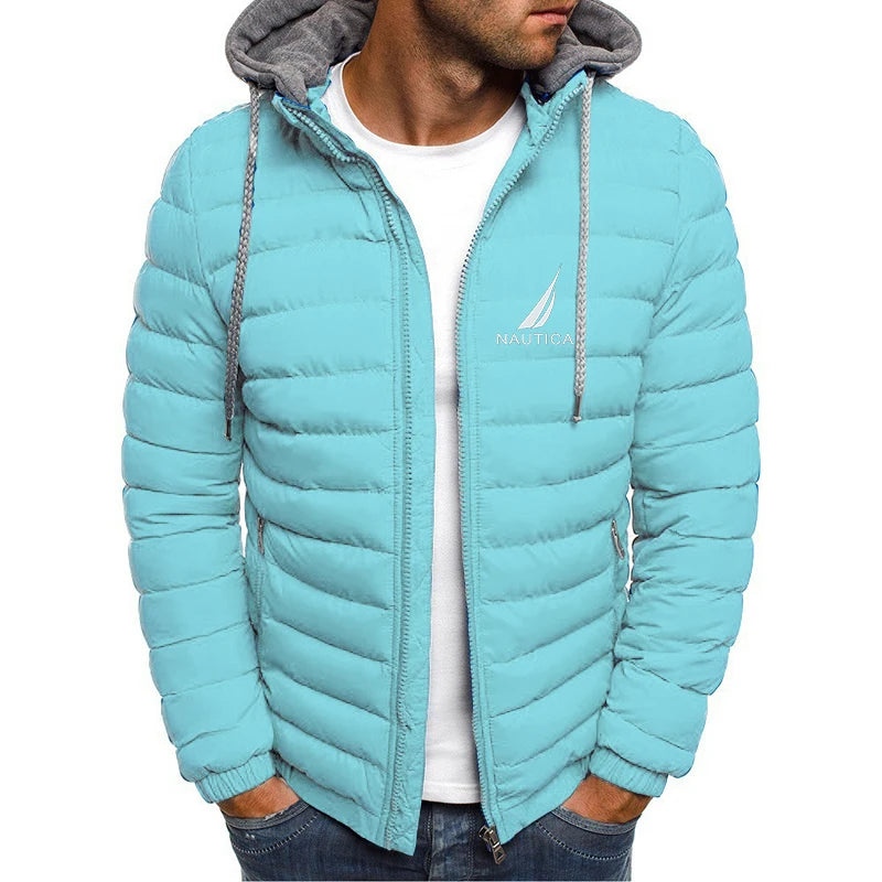 Brand oversized down jacket NAUTICA men's detachable hat thickened hooded cardigan drawstring winter thickened warm jacket top
