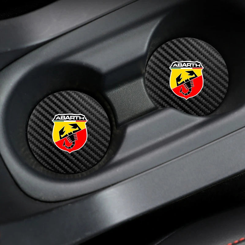 2Pcs Car Logo Silicone Water Cup Pad Cushion For Fiat Abarth 500 Tipo FR Panda Argo Freemont Viaggio Bravo Punto Doblo Pulse