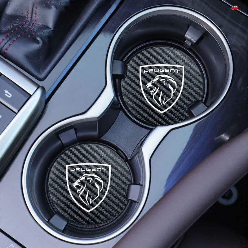 2Pcs Car Coasters Leather Water Cup Mat Auto Accessories For Peugeot 408 4008 308 3008 Rifter 5008 508 2008 208 301 RCZ 407 108