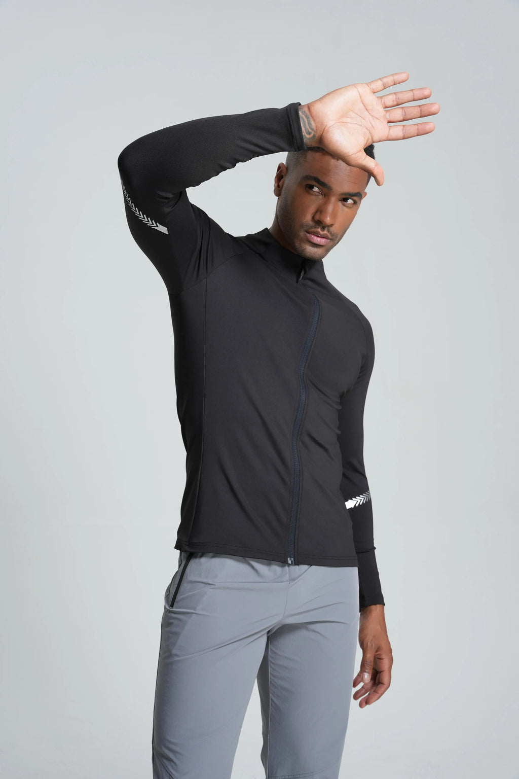Winter Mens Running Jackets Long Sleeve Full Zipper Training Shirts Workout Sports Sweatershirt Sportswear Elastic Reflective