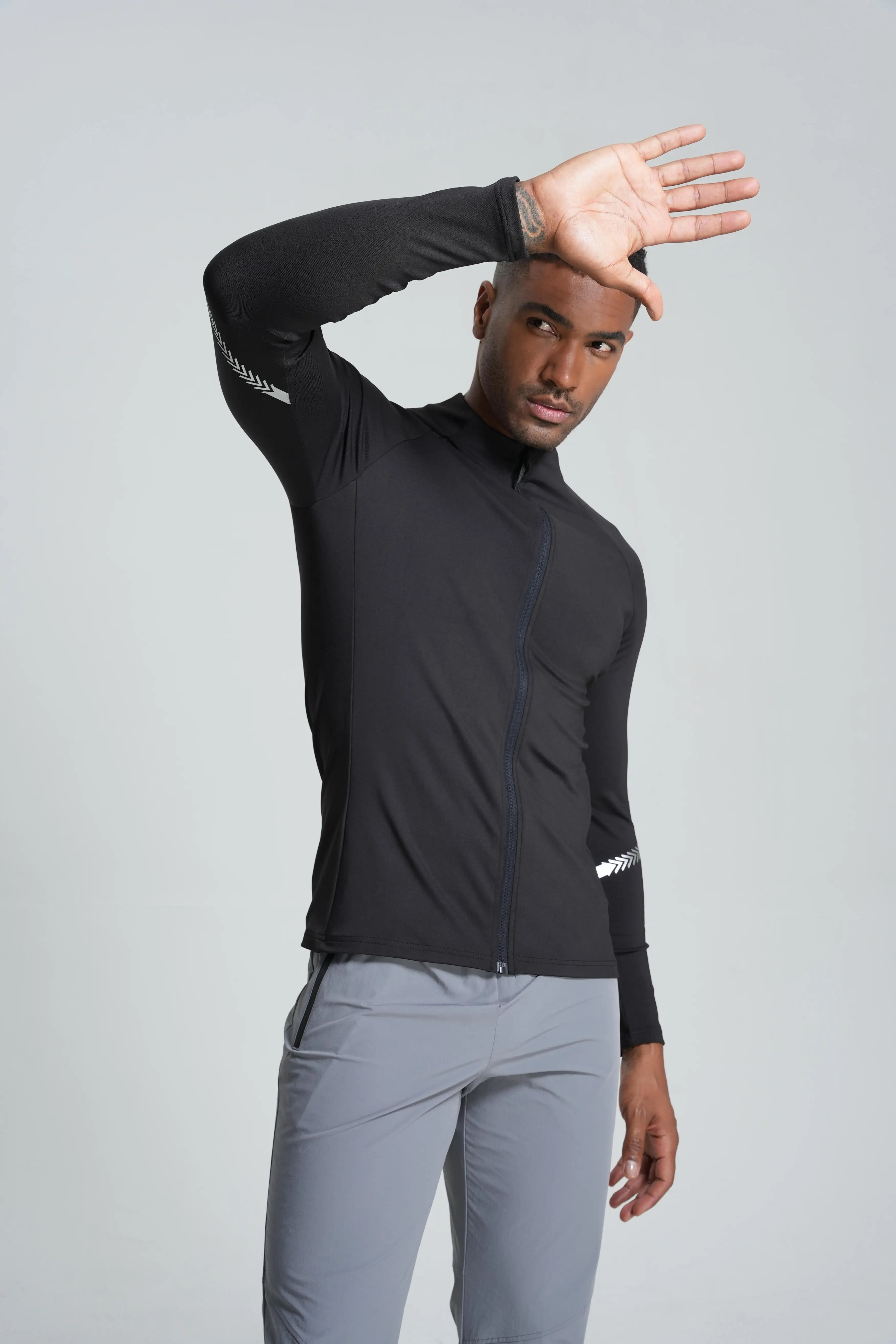 Winter Mens Running Jackets Long Sleeve Full Zipper Training Shirts Workout Sports Sweatershirt Sportswear Elastic Reflective