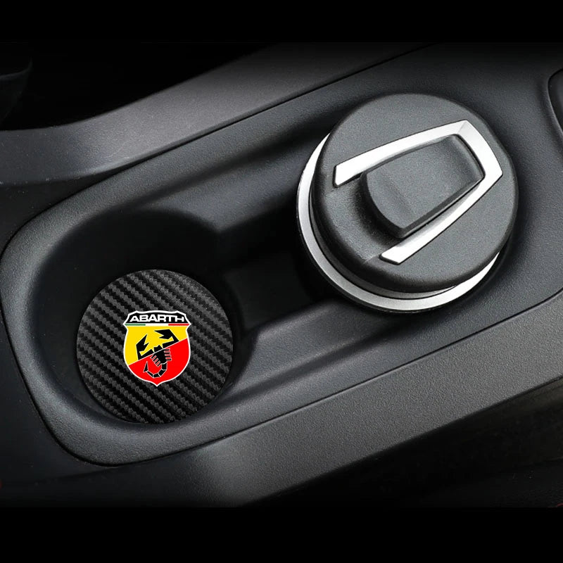 2Pcs Car Coasters Carbon Fiber Cup Holder Mat For Fiat 500 Abarth Punto Panda Doblo Car Interior Accessories Decorative Coasters