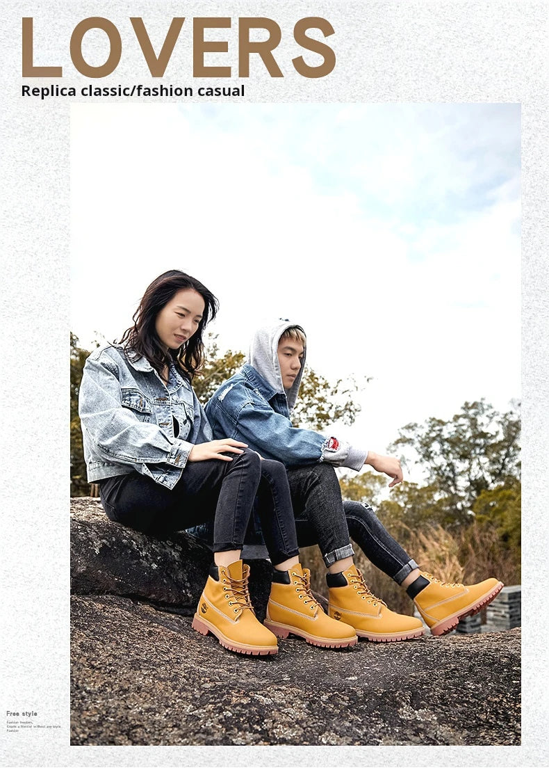 Boots Men High Top Boots Men's Leather Shoes Winter Fashion Shoes Outdoor Sneakers Lace Up Non-Slip Ankle Boots Male
