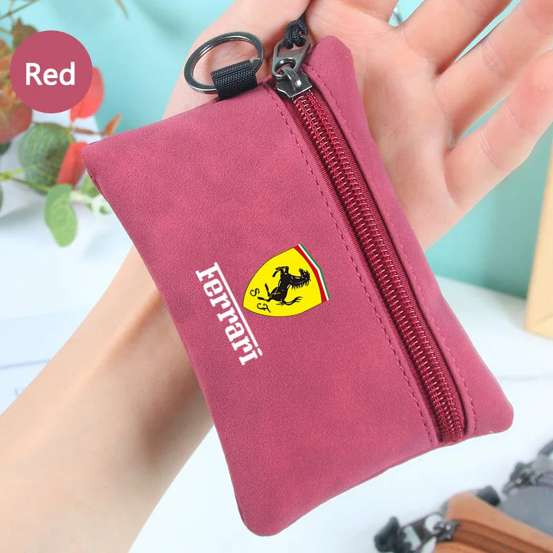 Portable Suede Car Key Bag Zipper Wallet Card Coins Pouchs For Ferrari GTO 288 812 Stradale Roma Spider SF90 F430 Enzo LaFerrari