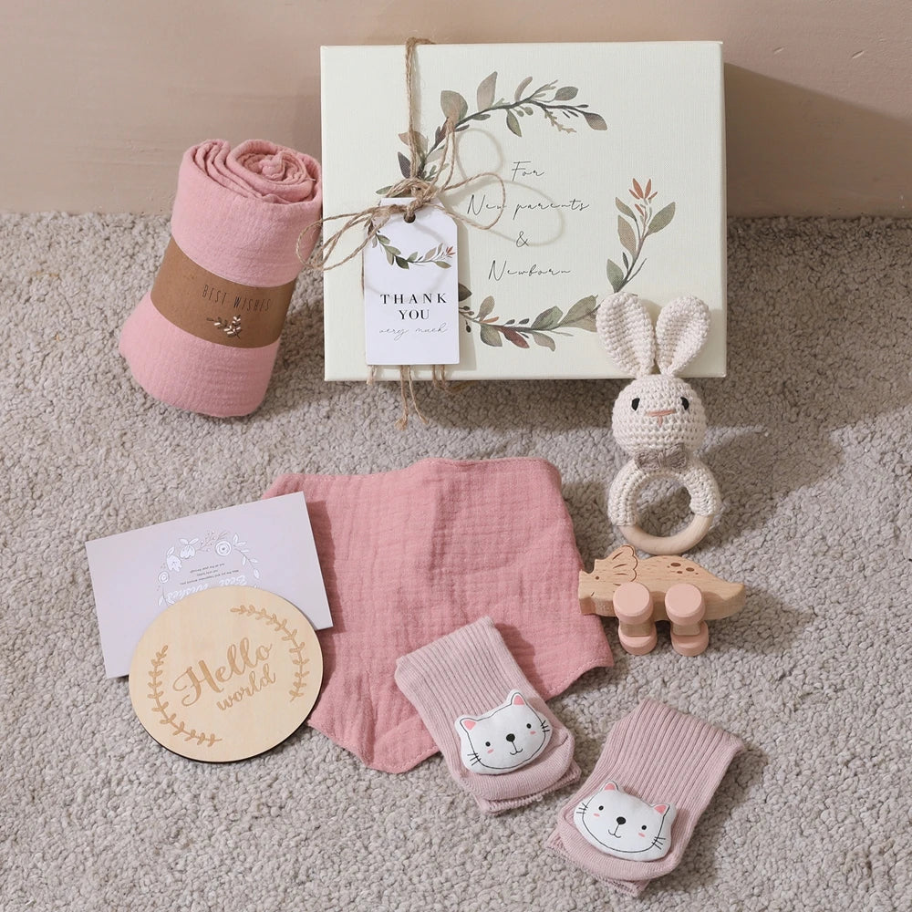 Baby Double-sided Cotton Bath Towel Newborn Care Set Children's Memorial Card Newborn Baby Gift Box Boy And Girl Bathing Set