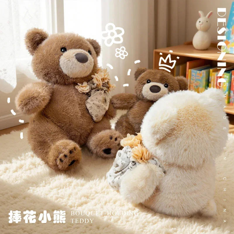 Cute Teddy Bear Plush Toy With Flower Plush Bouquet Love Bear Doll Romantic Holiday Gift Gifts Valentine's Day
