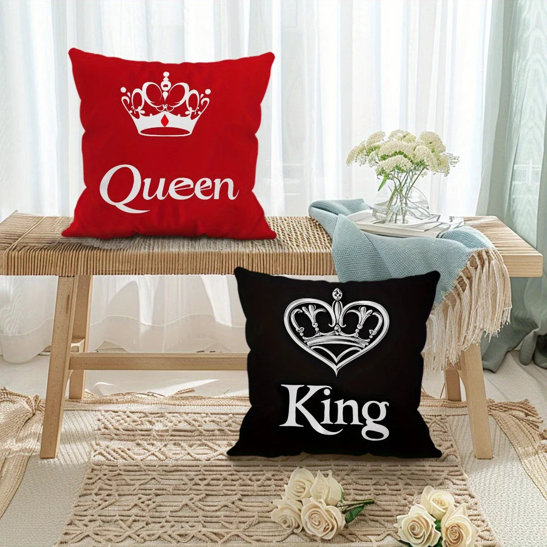One-piece red and black crown single-sided printed pillowcase, suitable for sofas and home décor, pillow insert not included.
