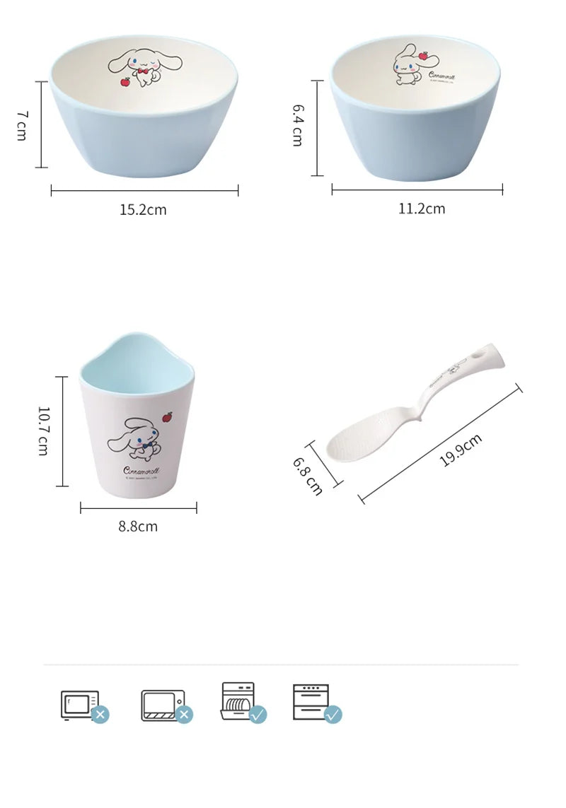 For Sanrio Cinnmoroll Children Tableware Cartoon Soup Spoons Anti-Fall Dining Plates Salad Bowls Water Cups Food-grade Tableware