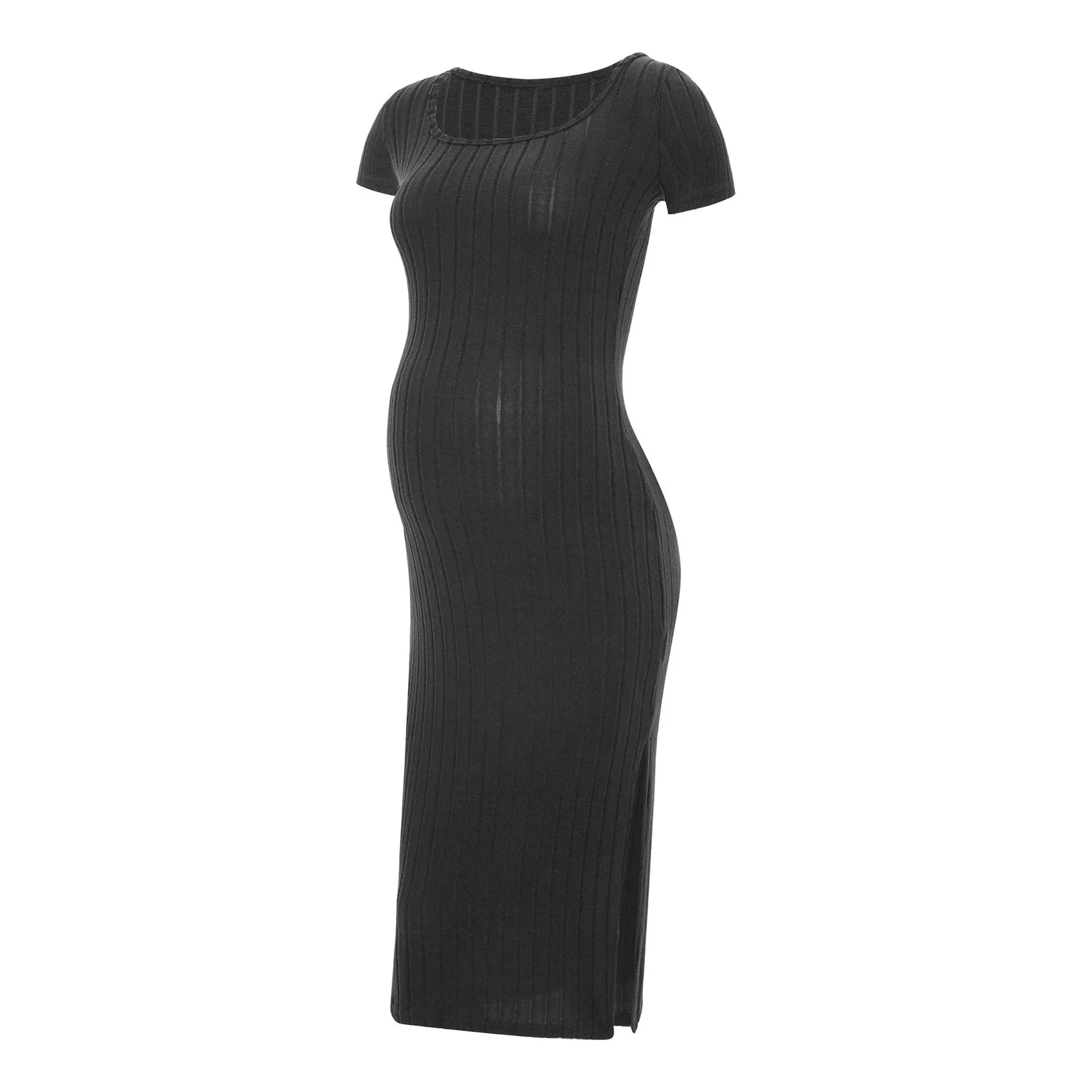 Elegant Maternity Knitted Dress Solid Color Short Sleeve Split Dresses Pregnancy Women Clothes Wedding Party Casual Daily Wear