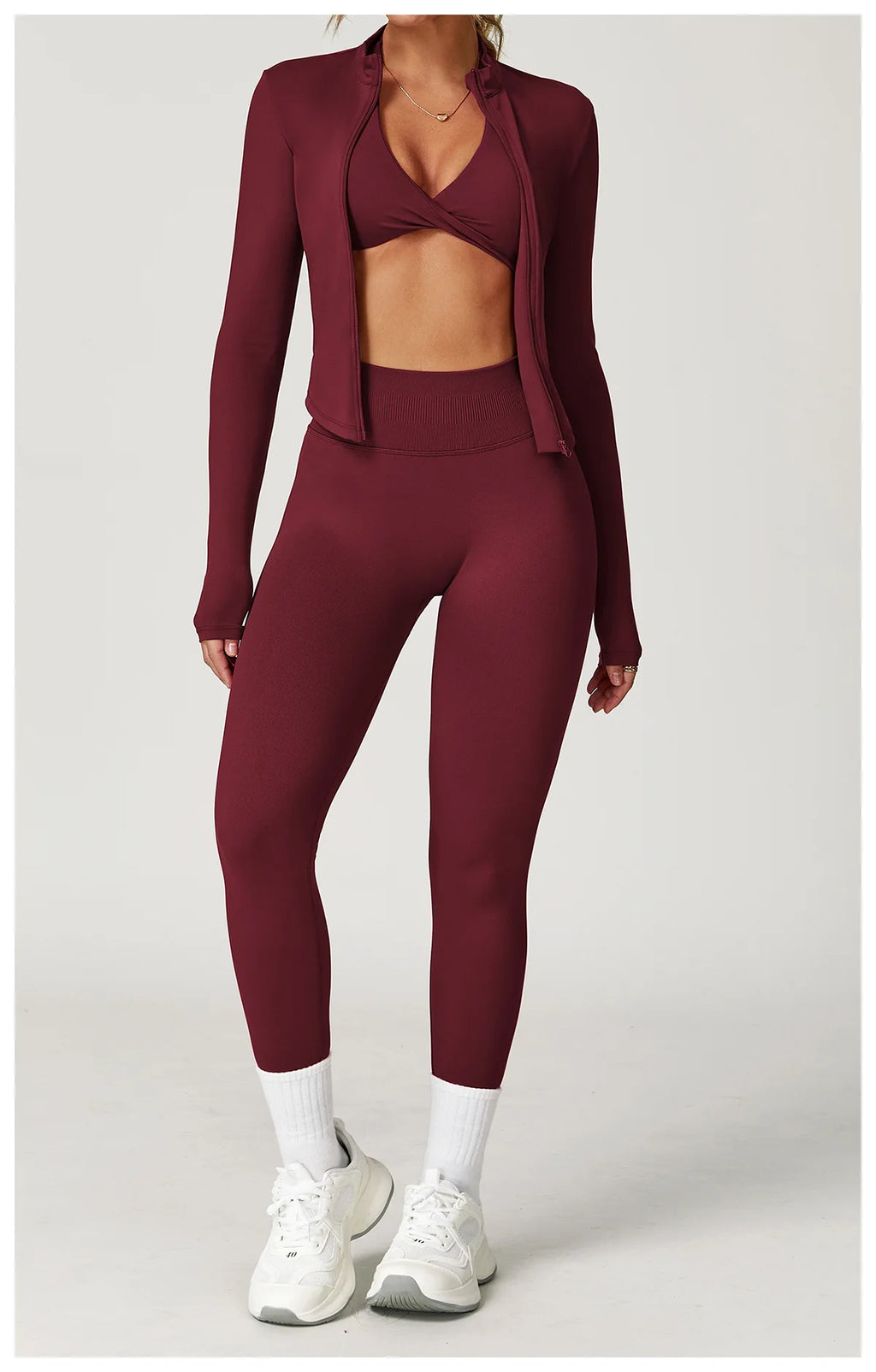 Seamless Yoga Set Gym Clothes 2PCS Women Sportswear Yoga Suits Tracksuits Fitness Long Sleeved Jacket Sports Bra Gym Leggings