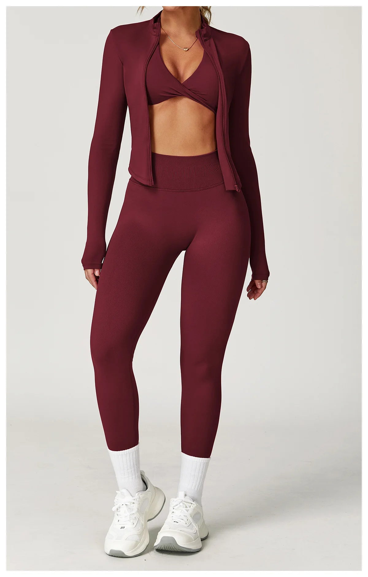 Seamless Yoga Set Gym Clothes 2PCS Women Sportswear Yoga Suits Tracksuits Fitness Long Sleeved Jacket Sports Bra Gym Leggings