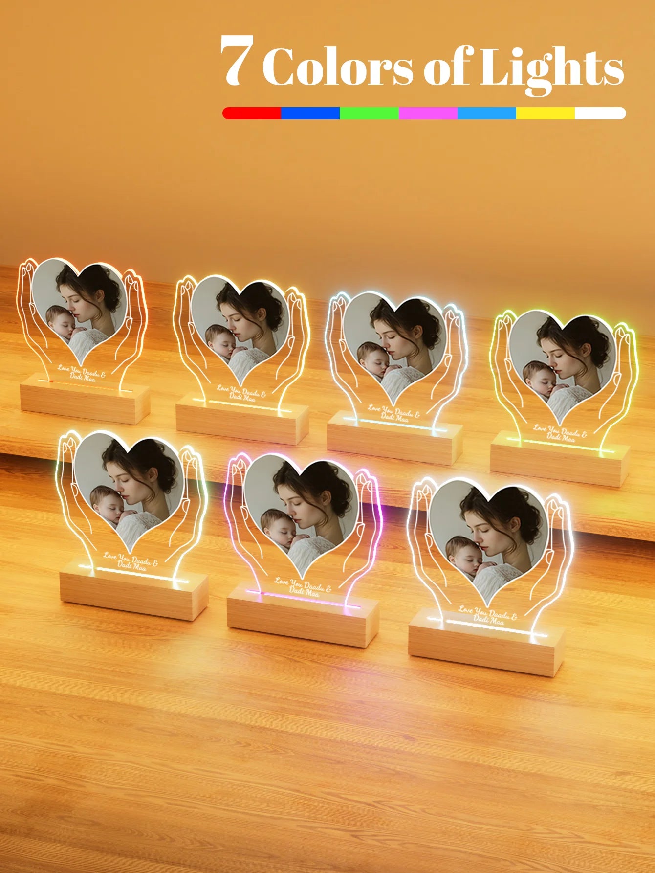 Personalized photo LED night light acrylic heart plaque wooden frame night light, baby ultrasound images, mother-to-be souvenirs