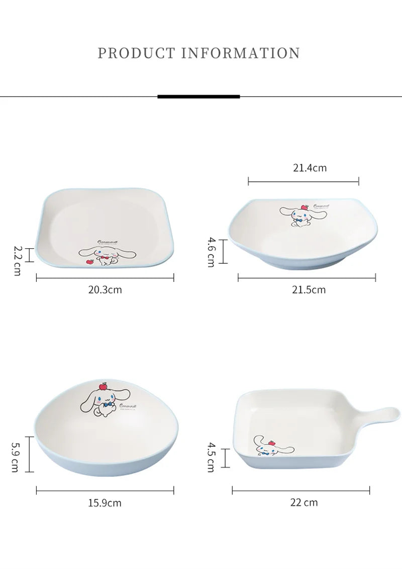 For Sanrio Cinnmoroll Children Tableware Cartoon Soup Spoons Anti-Fall Dining Plates Salad Bowls Water Cups Food-grade Tableware