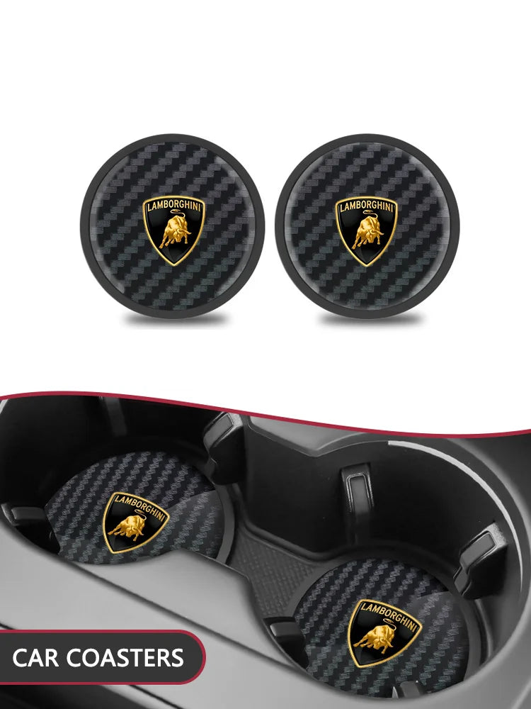 2Pcs Silicone Car Coaster Non-Slip Protection Mat Water Cup Slots Pad For Lamborghini Urus Huracan Aventador Premium Accessories