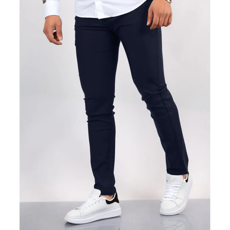 Men's Casual Decorative Fake Pocket Pure Color Formal Pants Mid Waist Long Trousers Cotton Polyester Blend Fashion Urban