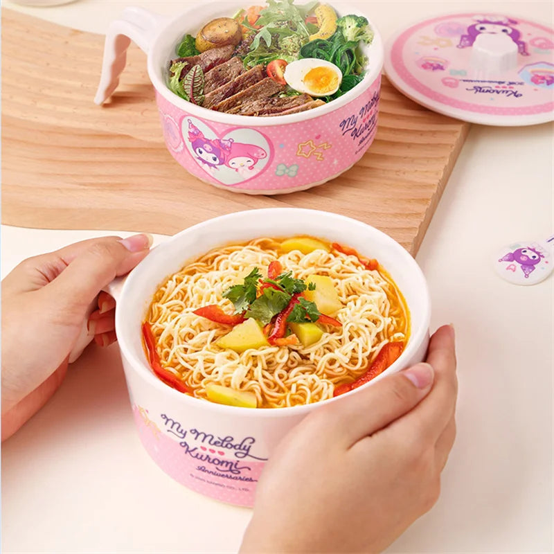 For Sanrio Kuromi Children Tableware Food Grade Dining Plates BPA-Free Salad Fruit Bowl Cartoon Baby Complementary Food Bowls