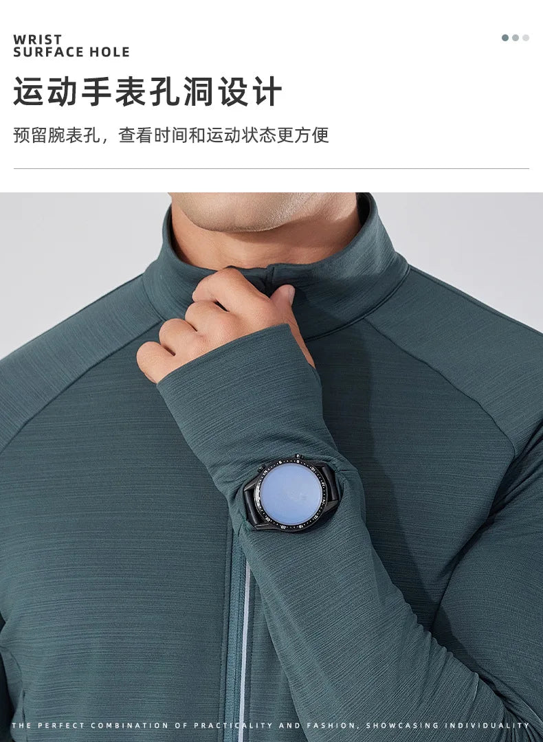 Men's Women's Marathon Running Training Jackets Thumb Holes Watch hole Stand collar Fitness Winter Jogging Training Zipper Coat