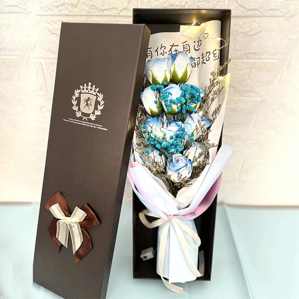 1Pc Creative Valentine's Day Mother's Day Birthday Party Rose Flower Gifts Handmade 11 Rose Soap Bouquet Little Bear Gift Box