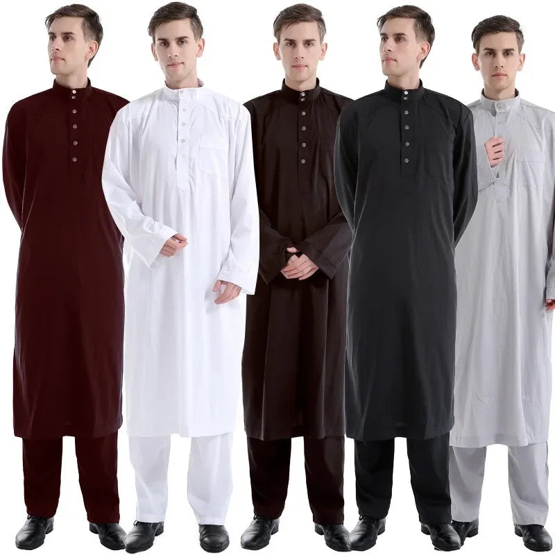 Muslim Robe Arab Men Thobe Ramadan Costumes Solid Arabic Pakistan Saudi Arabia Eid Turkey Abaya Male National Islamic Clothing