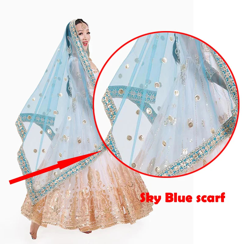 Indian Saree Scarf For Women Adult Female Belly Dance Stage Performance Elegant Accessories Multicolor Embroidered Scarf DQL6631