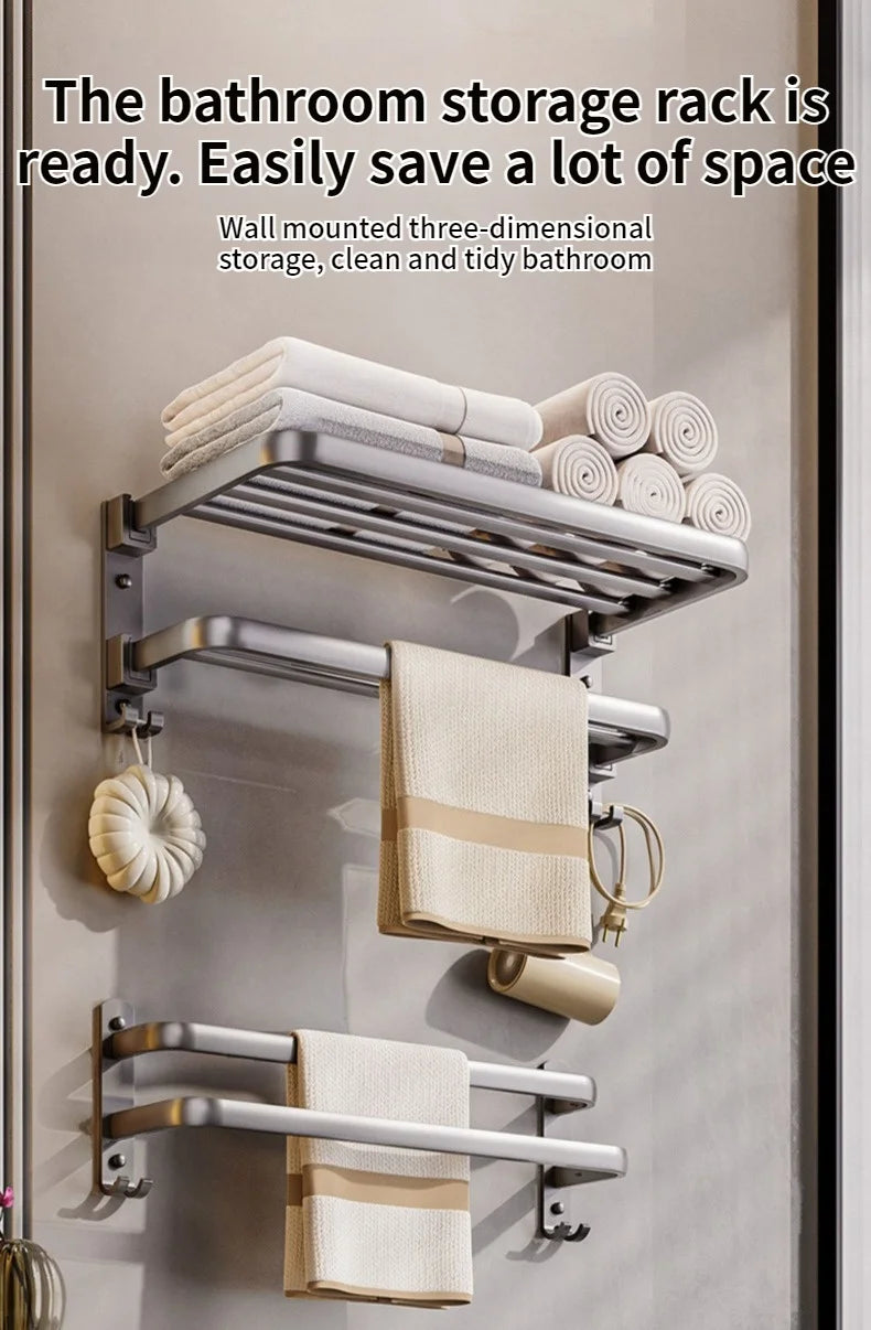 Upgrade And Thicken Grey/Black 40CM-60CM Towel Rack Space Aluminum Toilet Storage Rack Wall Mounted BathTowel Rack