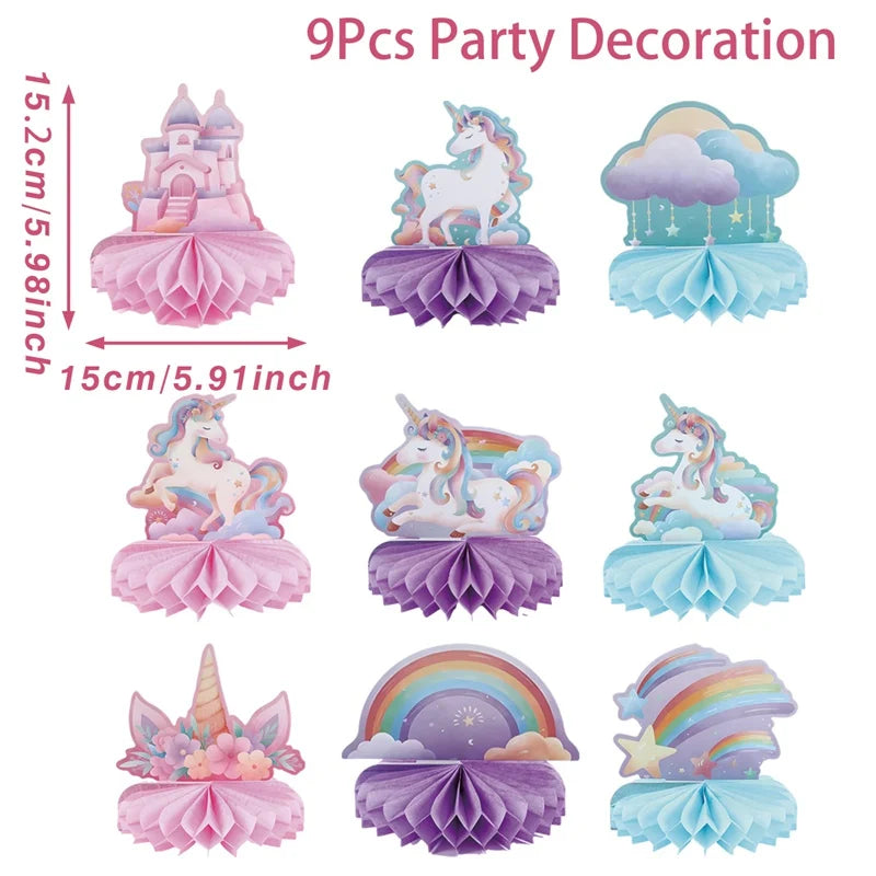 Rainbow Unicorn Honeycomb Ornament Set Rainbow Unicorn Birthday Party Decoration Kids Baby Shower Birthday Party Supplies