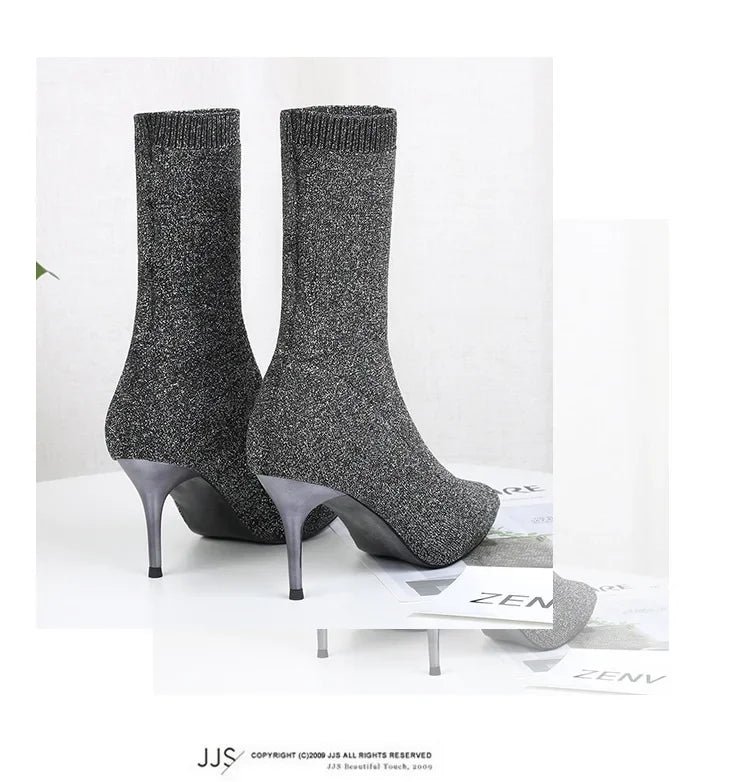 Sexy Sock Boots Knitting Stretch Boots High Heels for Women Fashion Shoes 2024 Spring Autumn Ankle Boots Female
