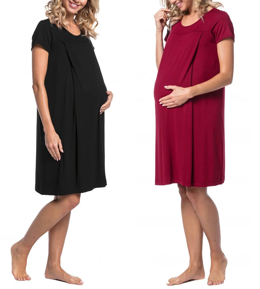 European And American Maternity Hospital Dress With Hidden Side Openings For Nursing Care Short Sleeves
