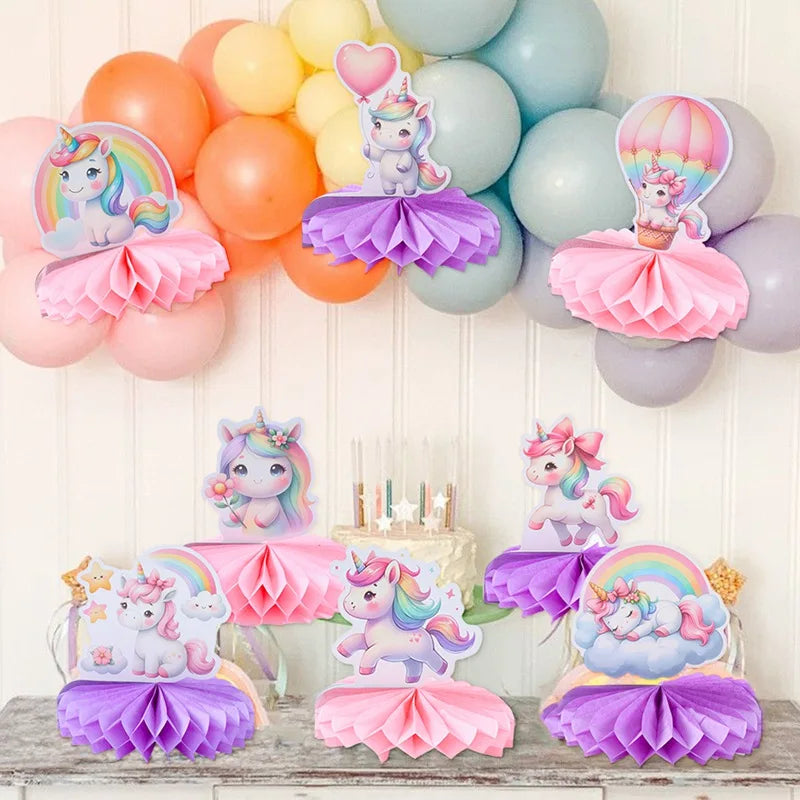Rainbow Unicorn Honeycomb Ornament Set Rainbow Unicorn Birthday Party Decoration Kids Baby Shower Birthday Party Supplies