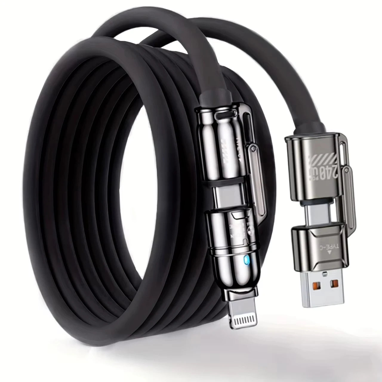 USB C 4-in-1 Type C Cable 240W Super Fast Charging Multiple Functions For iPhone 11 12 13 14 15 16 17 Samsung Xiaomi iPad Tablet