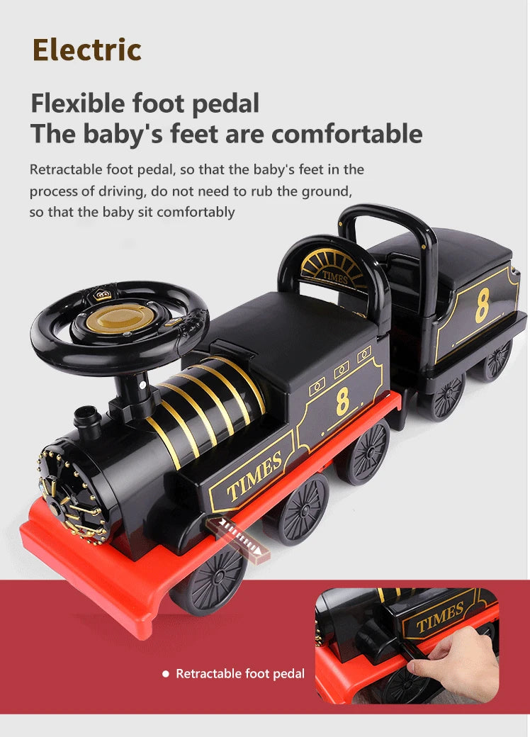 Child Electric Train Kids Riding Toy Ailway Classical  Model Can Carry Train Rail Car Children's Baby Walker Stroller Toys Gifts
