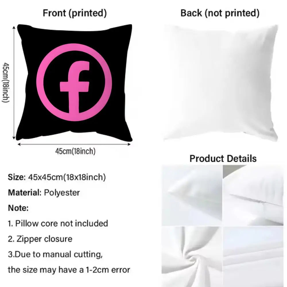 F-facebook-K Cushion Cover Reversible Soft Durable Pillow Cover Home & Car Multi-Scene Use for Daily Comfort